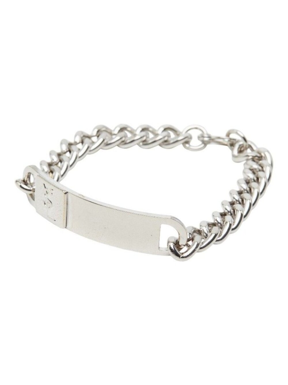 Saint Laurent YSL Logo Plate Chain Bracelet Silver Metal - Picture 1 of 7